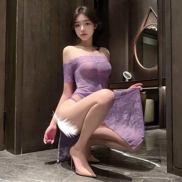 Seductive split long dress lingerie set - pure & tempting lace couple sleepwear, cheongsam-style robe with matching cami
