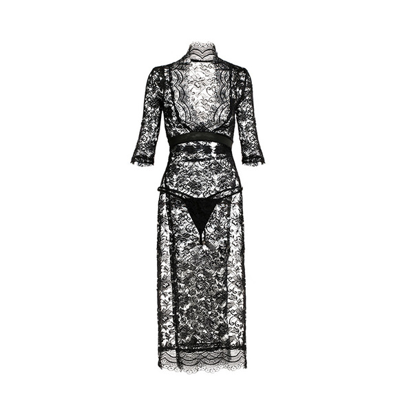 Sexy lace lingerie long dress with side slit, elegant bodycon design, perfect sleepwear for women.