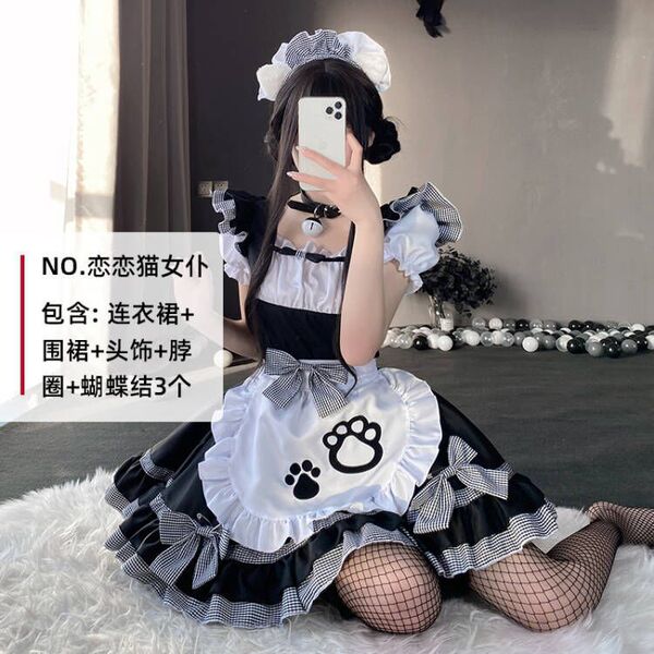 Anime Maid Costume Dress - Cute Lolita Cosplay Outfit for Halloween, Anime Conventions & Roleplay - Love Cat Maid Black