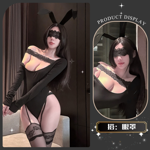 JinXiao Alluring Lace Bodysuit - Sexy Sheer Slanted Shoulder Pure Temptation High-End Sensual Lingerie - Lulu's fragrant shoulders + eye mask