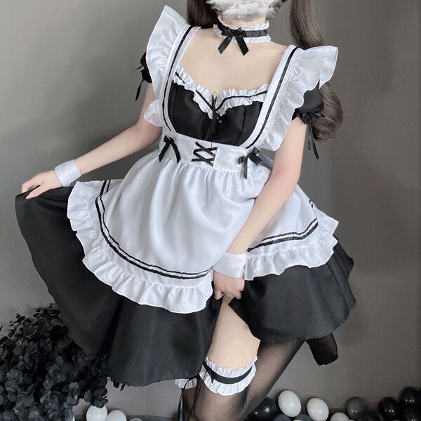 Sexy Lace Maid Costume for Women - Seductive Sheer Apron with Adjustable Straps, Role Play Outfit C1371 - Maid-Black