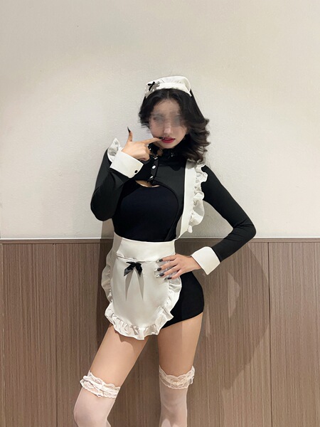 Anime Maid Lingerie Set - Cute Cosplay Uniform & Sexy Sleep Dress, Lolita Style One-Piece Outfit - Maid outfit + rolled-up white stockings