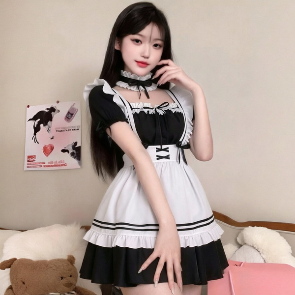Yimenglan Maid Costume Dress - Japanese Kawaii Cosplay Lolita Outfit for Women, Plus Size Summer Sleepwear - Maid outfit (dress + headband + bracelet + neck ring + leg ring + apron)