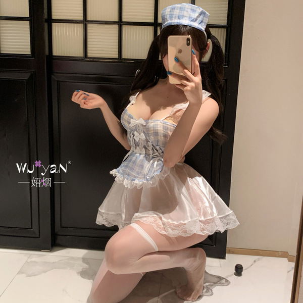 Pure & Playful Lingerie Set - Sexy Maid-Themed Sleepwear for Women, Seductive Nightgown & Matching Bralette - Maid [skirt + headdress + matching white stockings]
