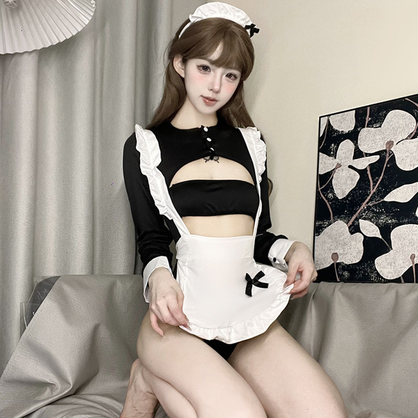Cute Maid Costume for Women - Sexy Lingerie Set, No-Remove One-Piece Outfit, Flirty & Playful Adult Costume - Maid outfit (bodysuit + apron + tube top + headband)
