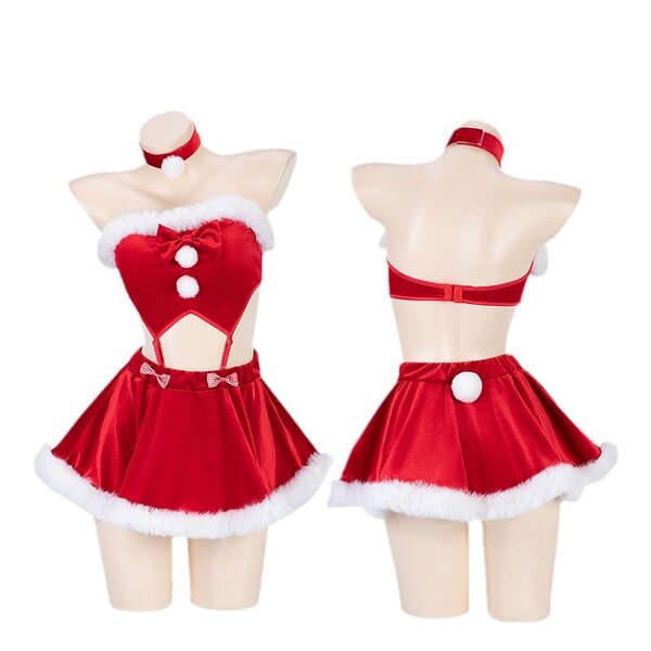 Mannyan new year lingerie set - sexy velvet off-shoulder christmas reindeer costume outfit featuring festive red and white de...