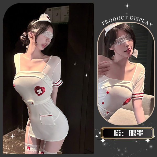 Pure Temptation Nurse Costume Lingerie Set - Sexy Cosplay Underwear for Adults - Cute potato protector~ + eye mask