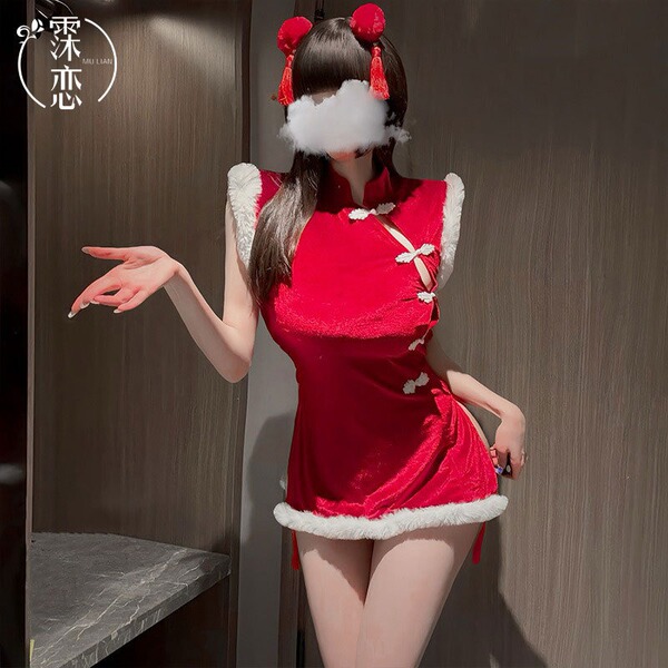 Sexy christmas uniform featuring misty romance lingerie set, new chinese style qipao for couples, pure & tempting holiday out...