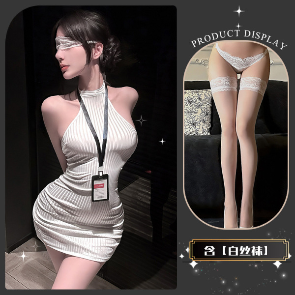 Chao Mu Sexy Secretary Costume Set - Seductive Lingerie Outfit with Bodycon Mini Skirt for Playful Elegance - Secret Branch Small Buttocks * White + White Stockings