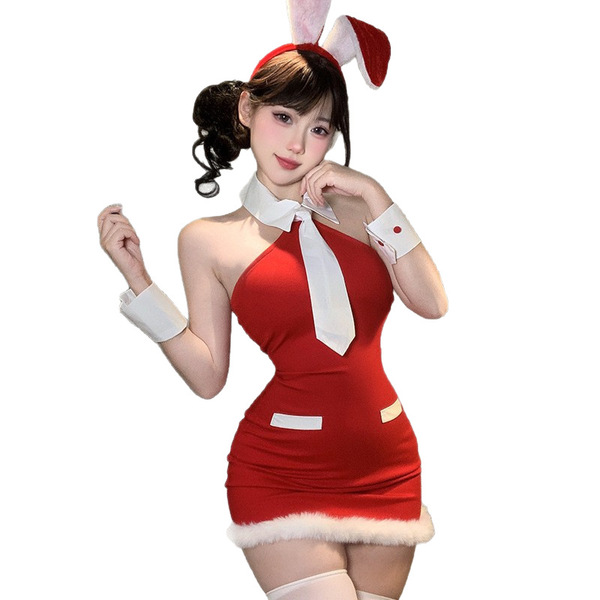 Sexy mocheng lingerie set featuring a red dress with bunny ears, perfect for role play and new year outfits.
