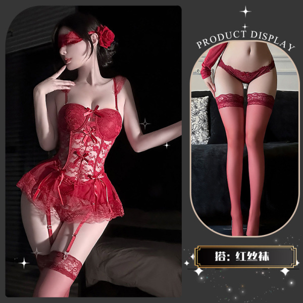 Chao Mu Sexy Corset Vest - Lace Bodysuit for Women, Pure Temptation Lingerie with Alluring Silhouette - Muna Jingjing*Red + Matching Socks