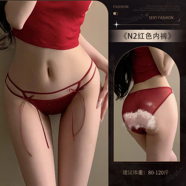 Sensual Lace Thong Panties with Pearl Accents - Insertable, No-Remove Pure Temptation Lingerie for Women - N2☆Ancolla Red