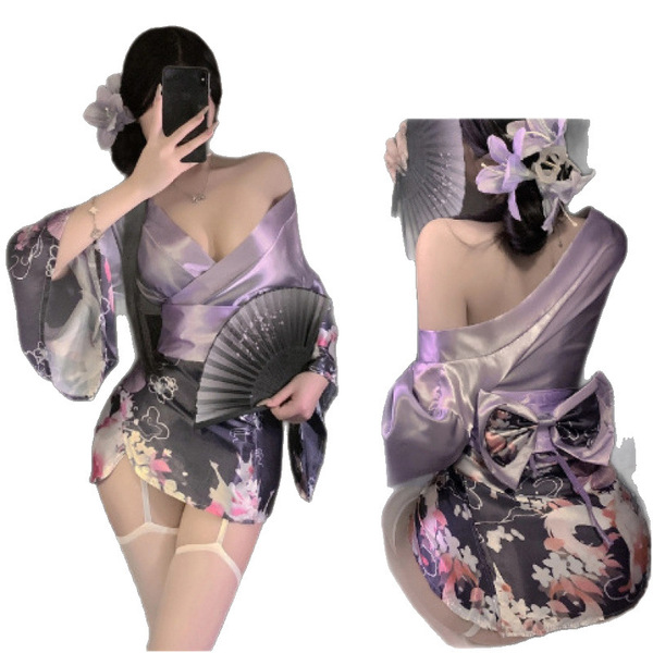 Naben temptation sexy deep v kimono lingerie set - japanese anime-inspired open front costume outfit featuring floral pattern...
