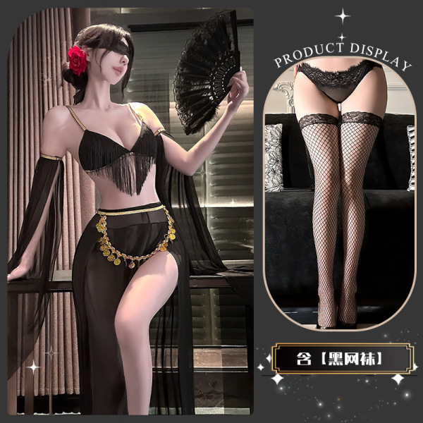 Elegant Women's Sensual Lingerie Set – Exotic-Style Erotic Intimate Wear for Couples - Juri Maiko ~ + Black Fishnet Stockings