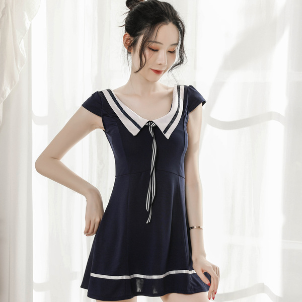 Japanese Style Cute Sailor Uniform Set for Women - Sexy Schoolgirl Dress with Bow & Pleated Skirt - Dark blue