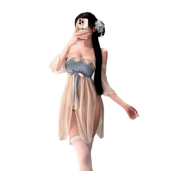 Elegant night silk peony qipao dress with flowing tassels, soft vintage hanfu inspired outfit