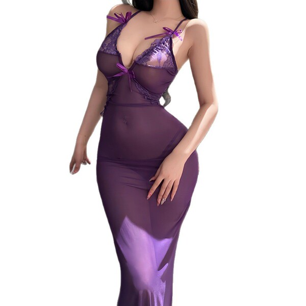 Sheer purple lingerie dress with lace trim and bow details – nightsigh nightseduce sexy sleepwear for flirty nights & cosplay...