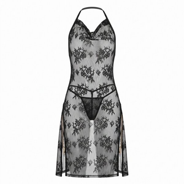 Nightsiyese lace babydoll nightgown - seductive pure-yu style erotic lingerie with side slit, qqny brand