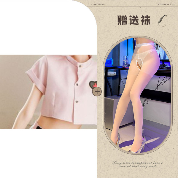 Japanese-Style Sexy Nurse Costume - Pink Sailor Uniform Skirt Set, Role Play Lingerie Outfit - Nurse + White Open Crotch Socks
