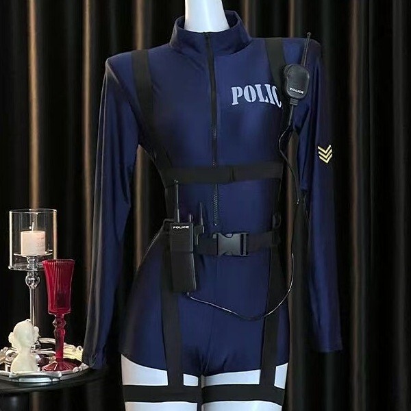Plus Size Sexy Role Play Costume - Busty Cosplay Bodysuit & Skirt Set for Confident Women - [Onesie + straps] Walkie-talkie not included