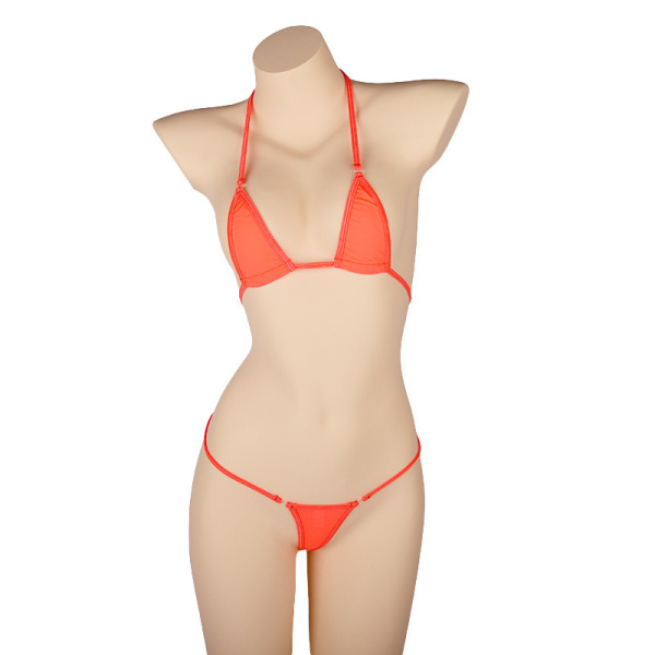 Sexy Lace Bondage Lingerie Set for Women – Ice Silk Sheer Bikini Bra & Panty Outfit - Orange-red...