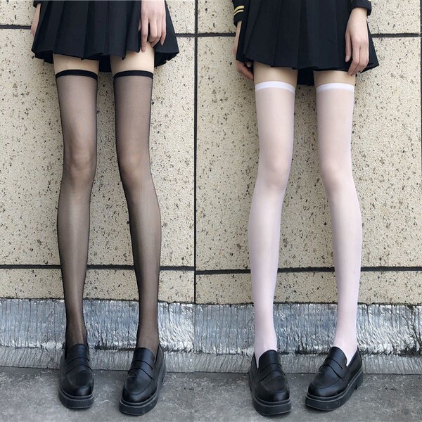 Japanese Maid Cosplay Dress - Sweet Cat-Themed Lolita Dress for Cute Soft Girl Aesthetic - White over-the-knee socks