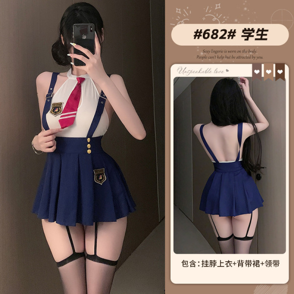 Xianyi Women's High-End Restrained-Luxe Lingerie Set – No-Remove Nightclub Sensual Outfit - Blue (top + slip dress + tie) + P4 white