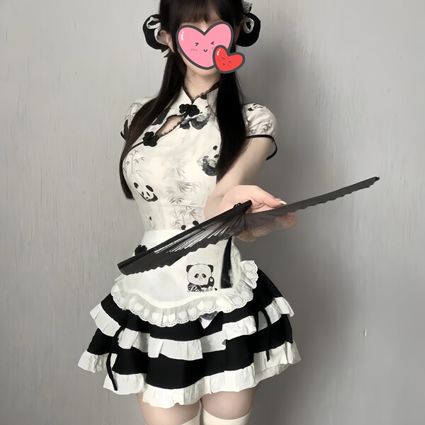 Domoira Sexy Chinese-Style Maid Outfit – Cute Panda Lingerie Set, Pure-Yet-Tempting Sleepwear for Women - Cute panda maid + matching white socks