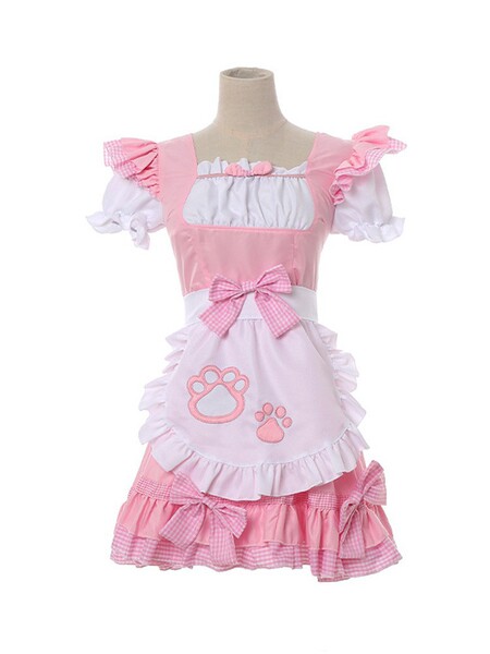 Japanese Maid Cosplay Dress - Sweet Cat-Themed Lolita Dress for Cute Soft Girl Aesthetic - Pink Cat Paw Maid