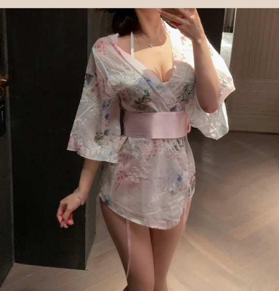 Pure & Playful Sensual Lingerie Set – Modest Yet Sexy Kimono-Style No-Remove Outfit for Couples - Pink [outer robe + inner lining]
