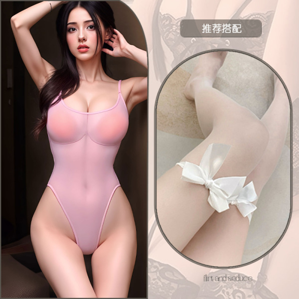 Japanese-Style Sexy Bikini Set - Flirty Open-Crotch Swimwear for Women, Pure Temptation Lingerie - Pink and white bow-tie stockings