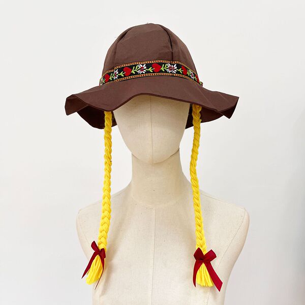 Munich Oktoberfest Hat - Bavarian Festival Costume Hat with Braided Hair Style for Beer Festival Outfits - PJ-250 (brown)