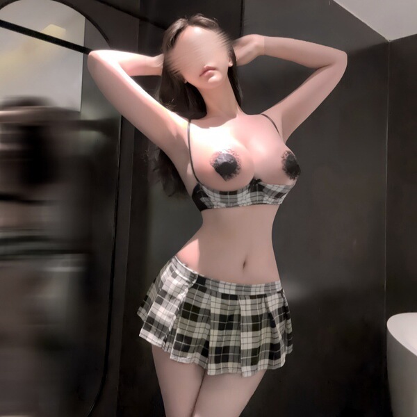 Plus Size Plaid Uniform Lingerie Set – Sexy Pleated Skirt Student Style Matching Sleepwear with Push-Up Design - Product Image