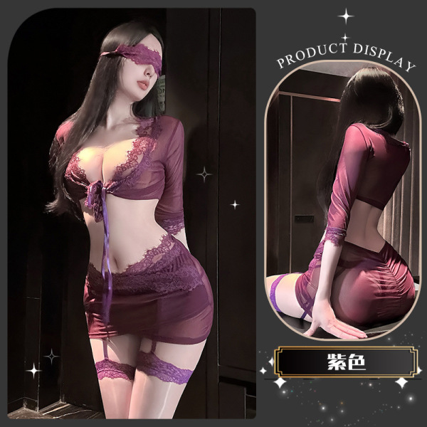 QingShe Lace Nursing Lingerie Set – Pure & Tempting Bondage-Inspired Sensual Underwear for Women - Tears welled up like grapes~ [Includes T-shirt]