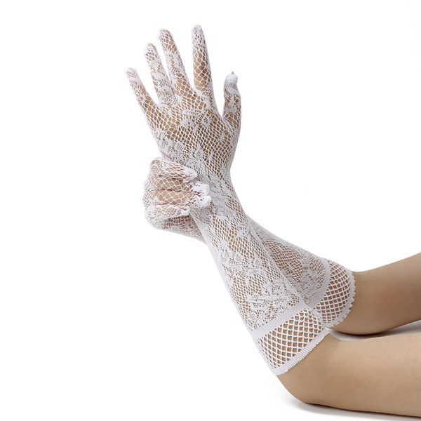 YueDie Rose Temptation Lace Qipao Lingerie - Seductive Pure-Yu Chinese Style Erotic Outfit for Women - Pure White, Sexy Assassin: Lace Gloves