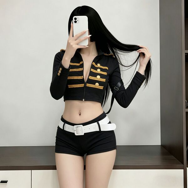 Yimenglan Sexy Air Hostess & Police Uniform Lingerie Set – Hot Role Play Costume for Nightclub & Passionate Nights - Innocent flight attendant outfit + white gloves + matching hat
