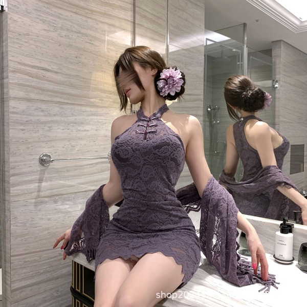Elegant autumn winter erotic lingerie featuring a pure and seductive lace qqny cheongsam bodycon dress with intricate floral ...