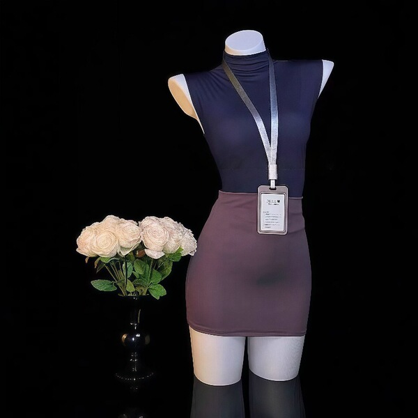 Pure & seductive secretary skirt set: air hostess costume, nightclub lingerie outfit, modest yet alluring design