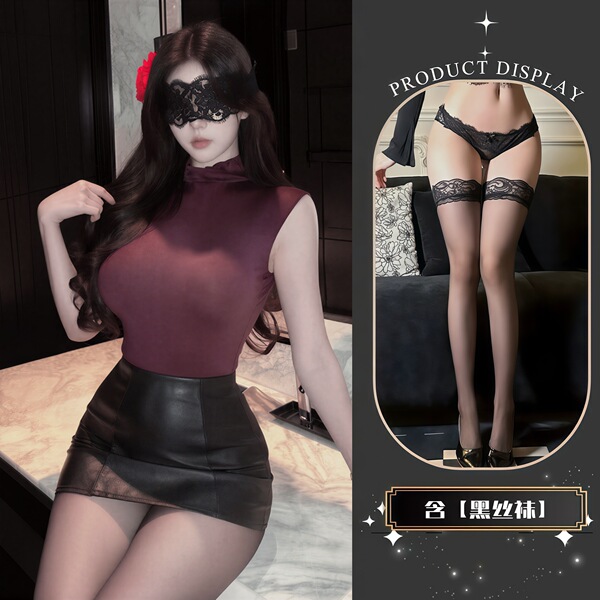 QQNY Pure Allure Lingerie Set – Elegant Sleepwear for Women, Sensual & Sophisticated Bedroom Wear - Purple + Black Stockings