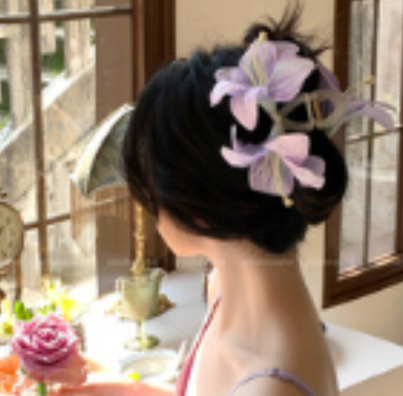 Domila Sexy Deep V Anime-Inspired Kimono Lingerie Set – Japanese School Uniform Style Sleepwear for Women - Same purple hair accessory
