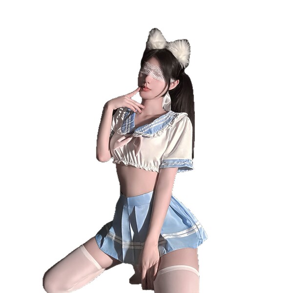 Qingshe pure sailor-style sensual lingerie skirt featuring flirty pleats, perfect for jk-inspired erotic outfits with cute ca...