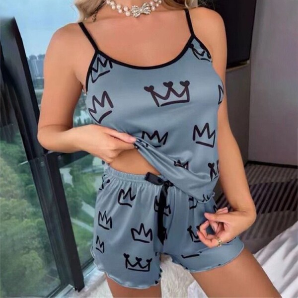 Sexy qqny pure temptation lingerie set featuring crown prints, perfect for women seeking stylish sleepwear and intimate outfi...