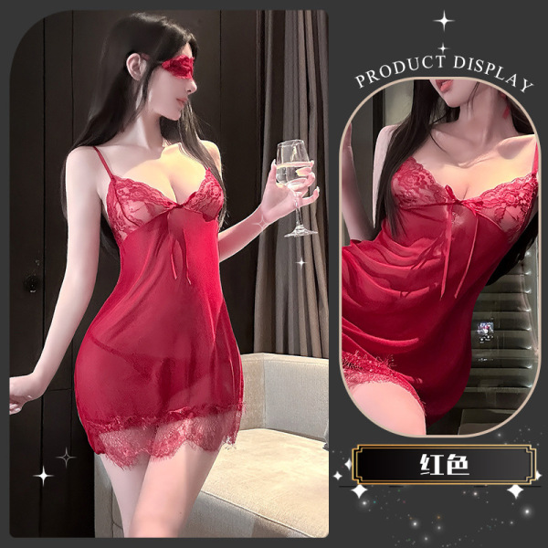 Chaomu Sexy Lingerie Set - Pure & Tempting Sheer Strap Cami Bra with Peekaboo Cutouts, Stylish Outerwear-Ready Design - Tears streaming down my face~ [Red]