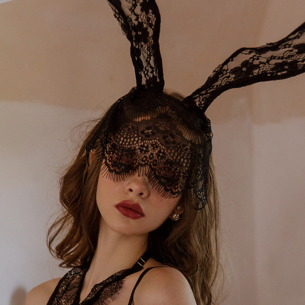 Lemon Story Sexy Lace Bodysuit - Open-Crotch Bunny Costume with Thong Back & Seductive Design - Rabbit ears