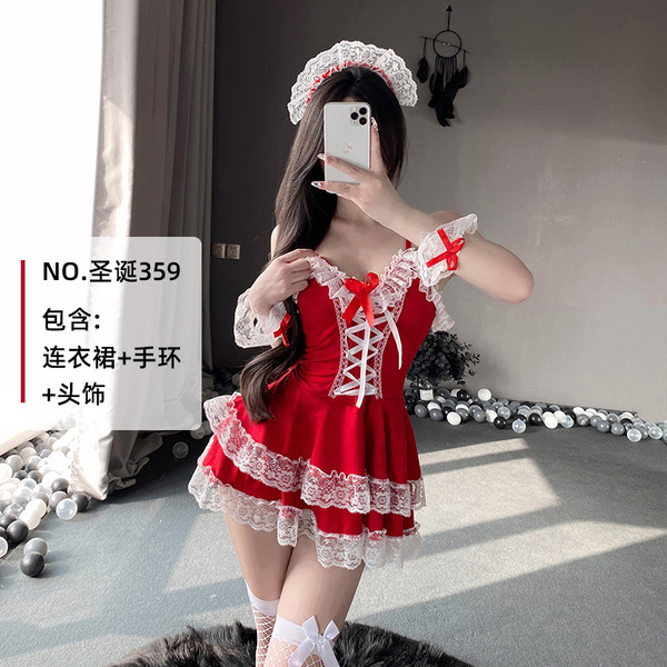 Rabbit girl costume for women - sexy bunny outfit, featuring a red maid dress with lace details, perfect for halloween cospla...