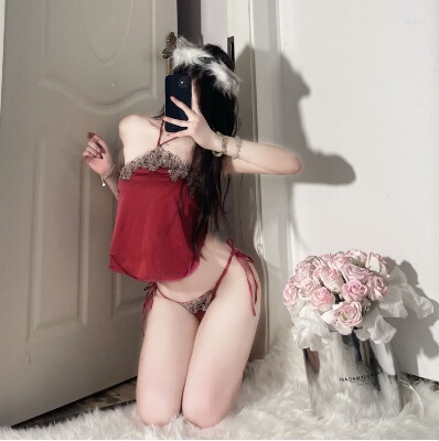 SUQING Vintage Sexy Bodysuit - Sheer Embroidered Lingerie with Adjustable Straps, Retro Allure Outfit - Burgundy [Undergarment top + T-shirt]
