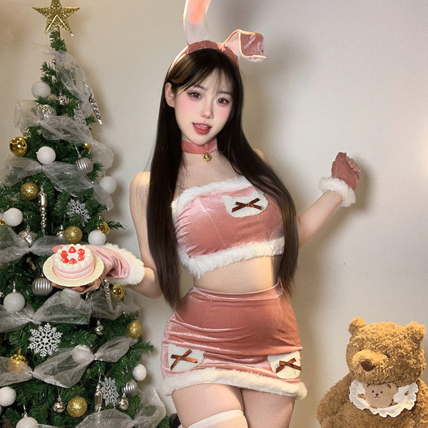 Red christmas party lingerie set - sexy bunny girl costume for holiday cosplay & new years eve, featuring festive bunny ears ...