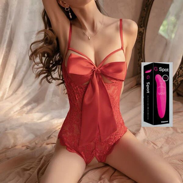 Seductive Lace Cami Sleepwear for Women – Sexy Open-Crotch Adjustable Strap Nightdress with Lift Effect - Open-crotch shirt (red) - comes with a dolphin stick