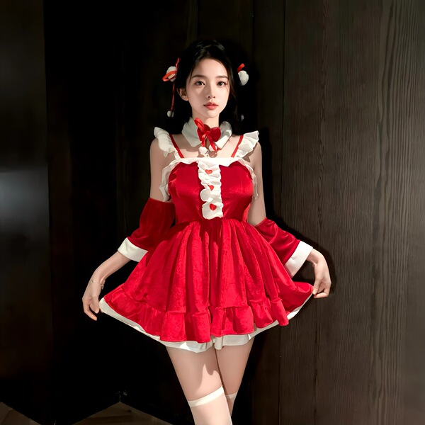 Sexy Christmas Bunny Girl Costume - Naughty Holiday Lingerie Set for New Year's Eve & Nightclub Outfits - 03 Red (excluding hair accessories and socks)