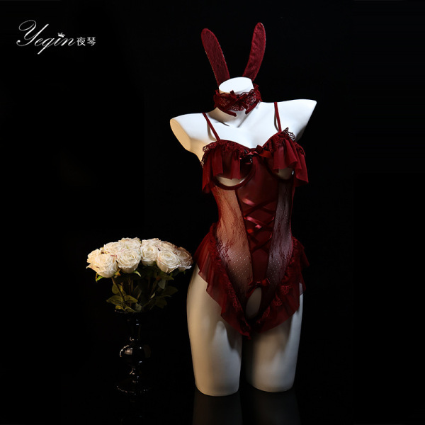 Rabbit Girl Lingerie Set - Sexy Tight-Fit Costume Sleepwear for Women, Pure & Tempting QQNY Style - red